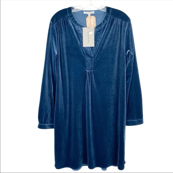 See and Be Seen Azure Sky Velour Blue Velvet Dress New - Picture 1 of 12
